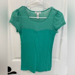Ambiance Apparel Y2K Seafoam Green Mesh Polka Dot Tshirt Women’s Size S